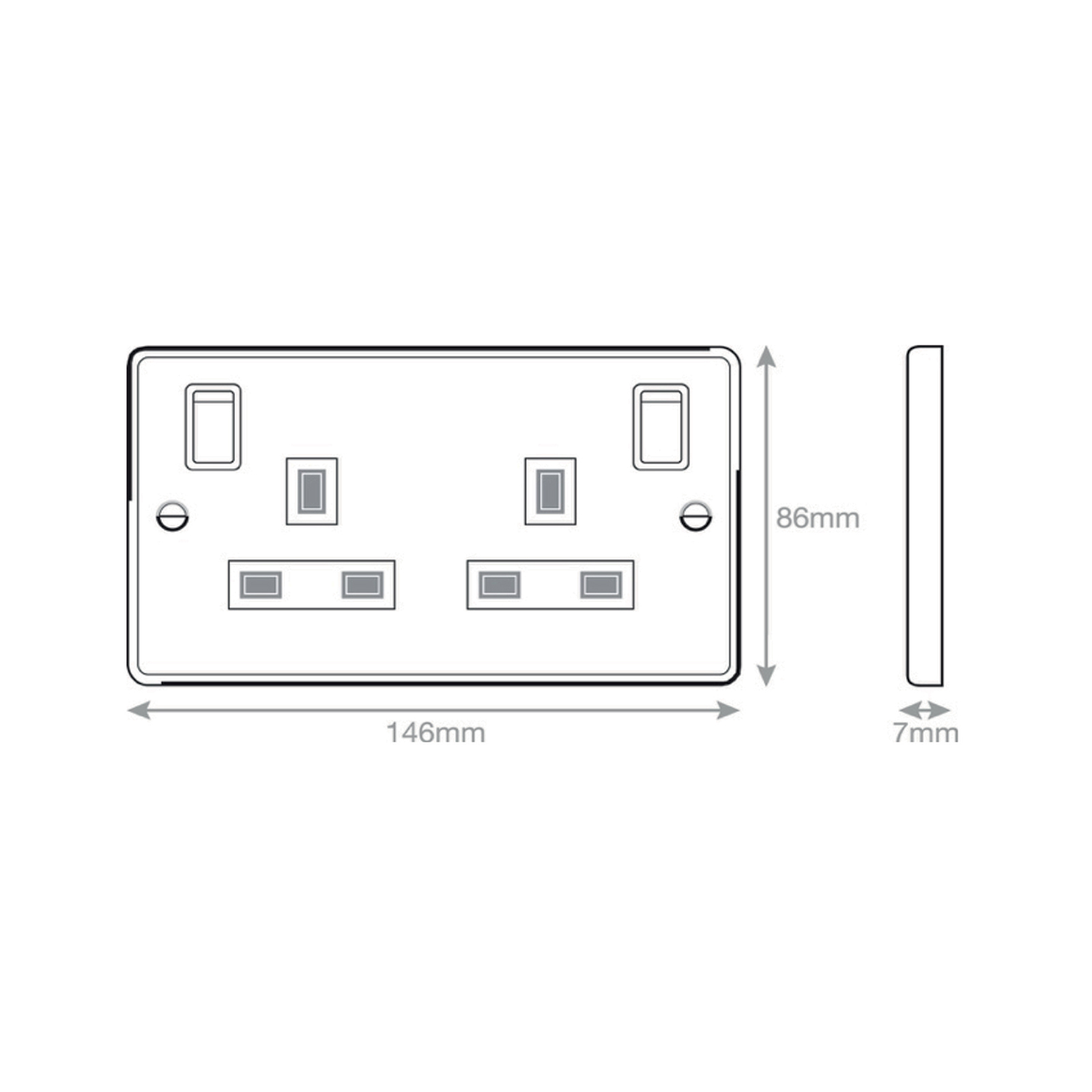 13 Amp socket outlet - 2 gang switched DP with outboard rockers & 2 Earth -  Selectric 7M-PRO