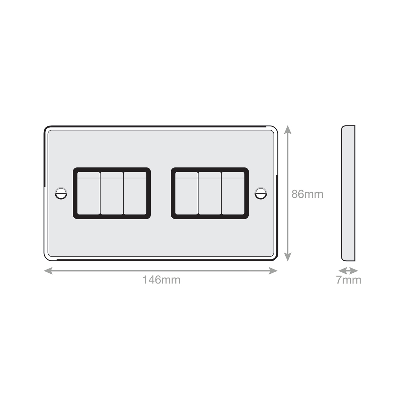 10 Amp Plate Switch - 6 Gang 2 Way - X-Rated - Range Selectric 7M-PRO