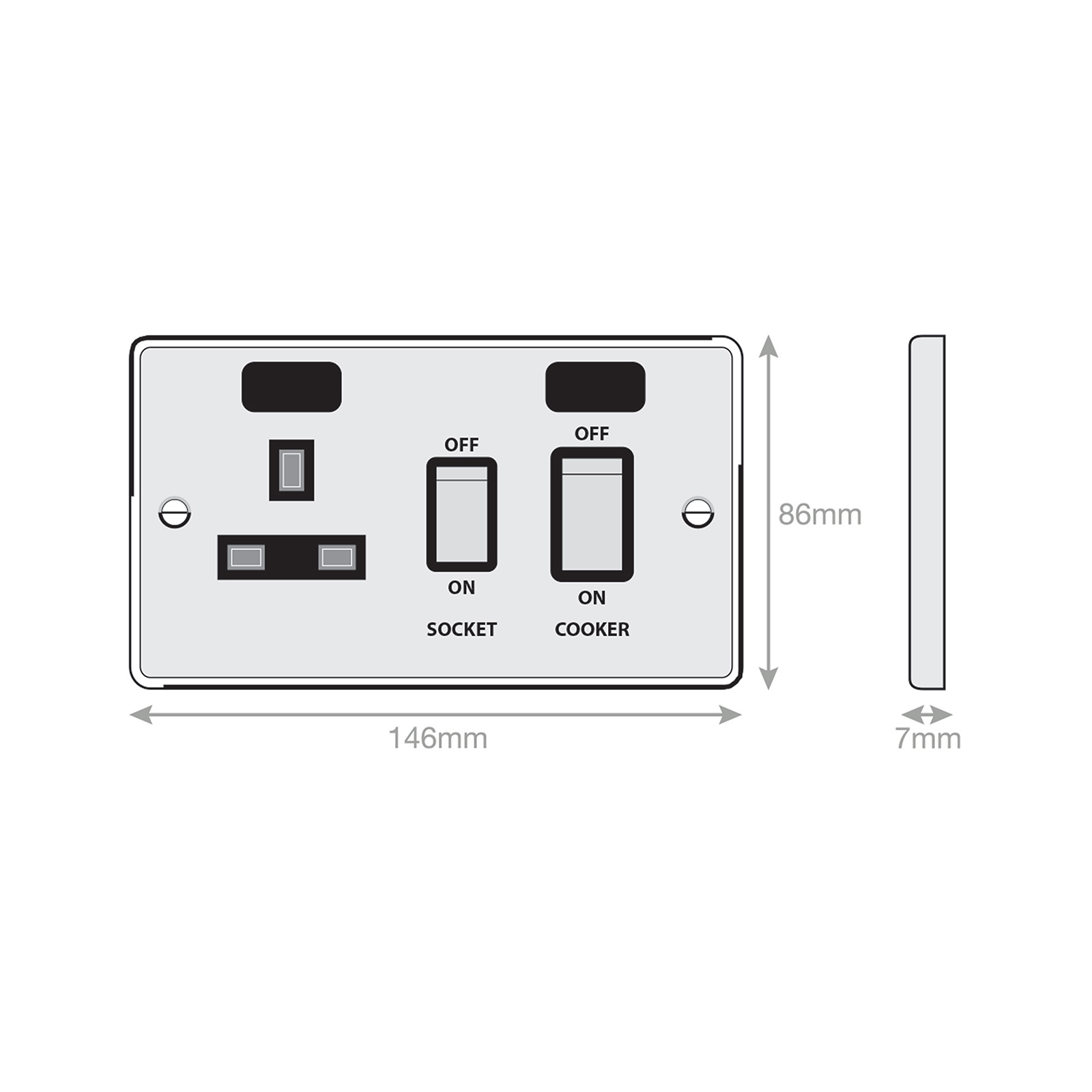 45 Amp Cooker Unit with 13 Amp Switched Socket + Neons - Range Selectric 7M-PRO