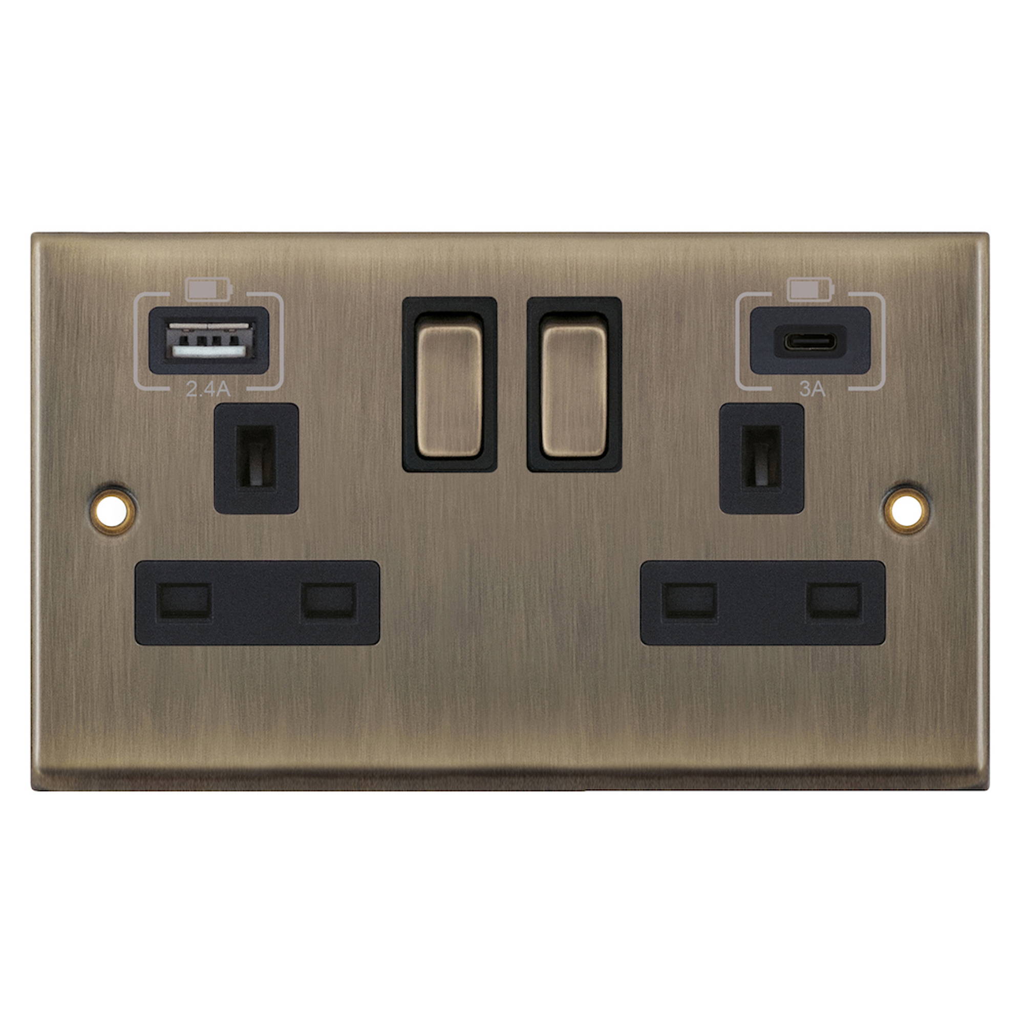 2 gang switched with 1 x USB type A & 1 x USB type C (2.4A / 3A) - Range Selectric 7M-PRO