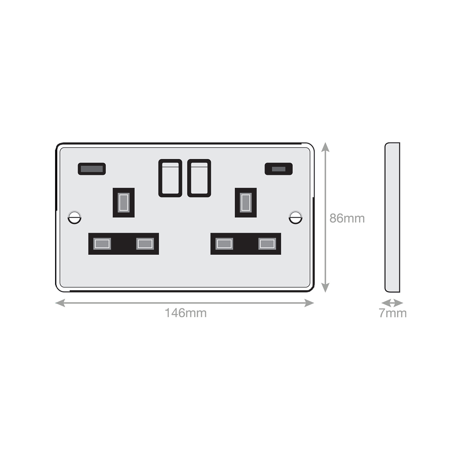 2 gang switched with 1 x USB type A & 1 x USB type C (2.4A / 3A) - Range Selectric 7M-PRO