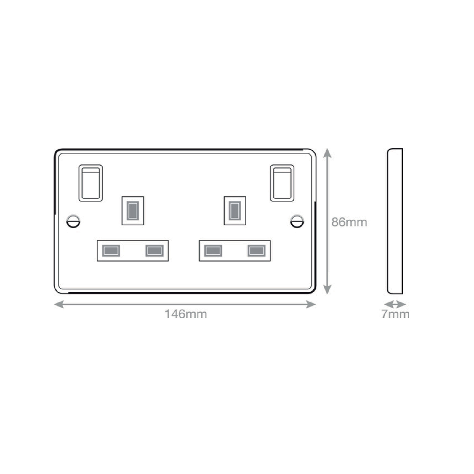 13 Amp socket outlet - 2 gang switched DP with outboard rockers & 2 Earth -  Selectric 7M-PRO