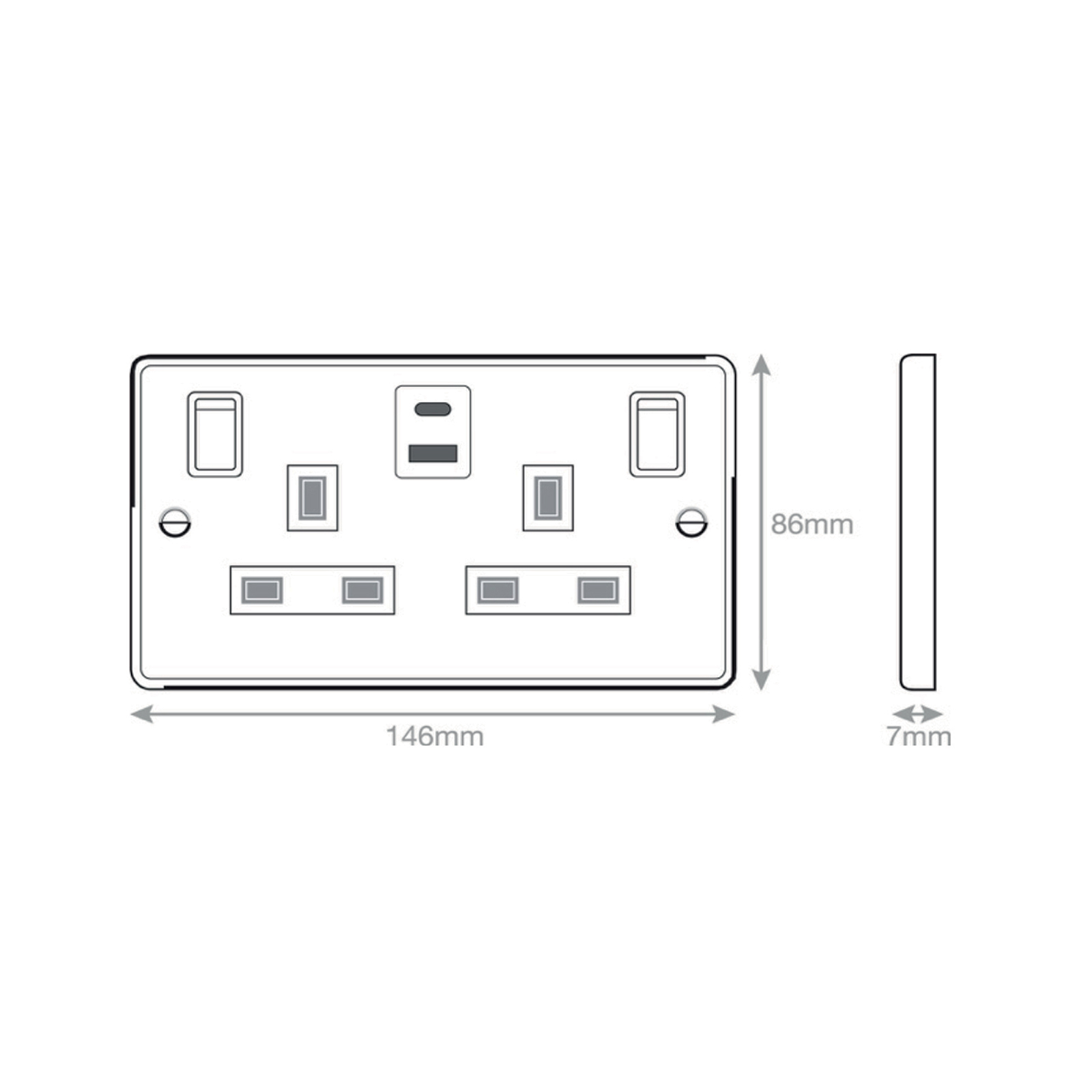 13 Amp Socket Outlets- 2 Gang Switched SP Outboard Rockers + 2 Earth - Terminals with 1 x USB Type A & 1 x USB Type C (2.4A / 3A) -  Selectric 7M-PRO