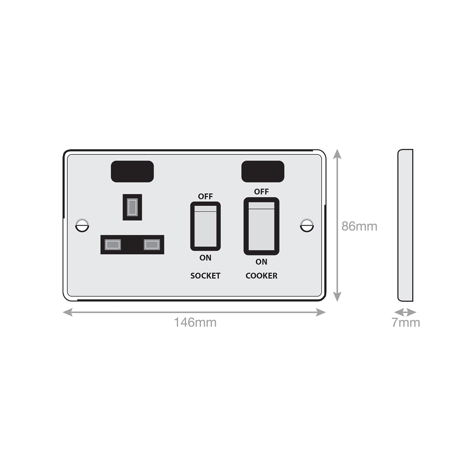 45 Amp Cooker Unit with 13 Amp Switched Socket + Neons - Range Selectric 7M-PRO