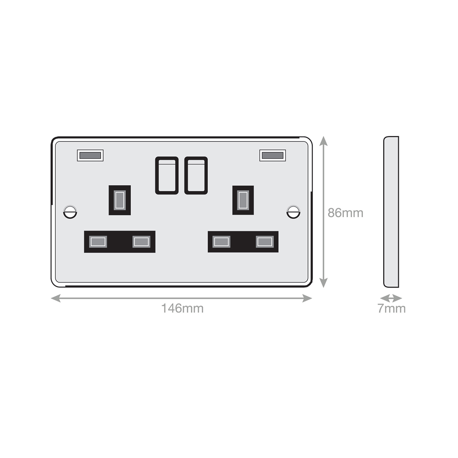 2 Gang 13 Amp Socket with 2 x USB Ports SP - Switched - Range Selectric 7M-PRO