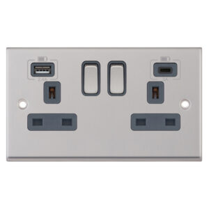 2 gang switched with 1 x USB type A & 1 x USB type C (2.4A / 3A) - Range Selectric 7M-PRO