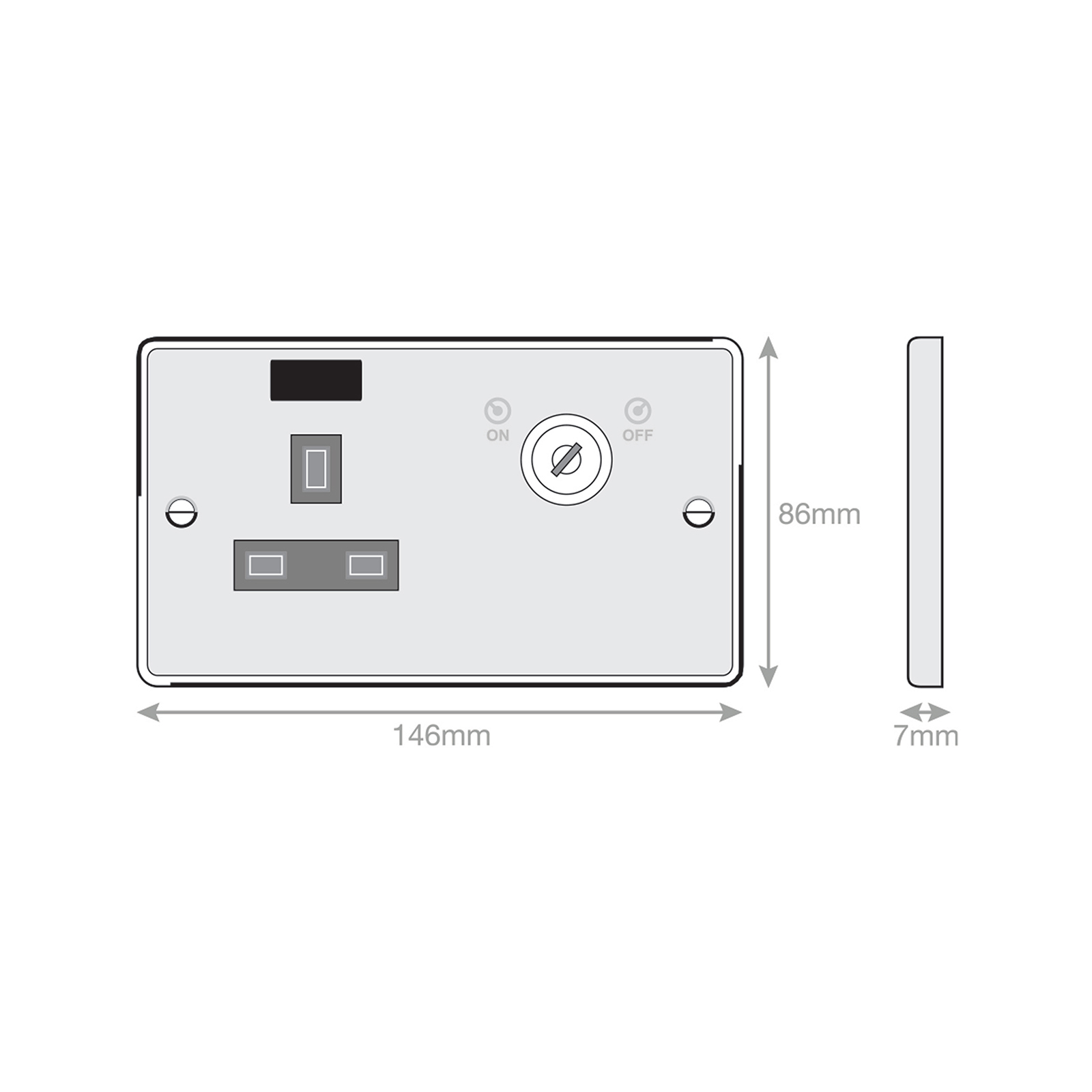 13A 1 Gang DP Key Operated Socket with Neon - Range Selectric 7M-PRO