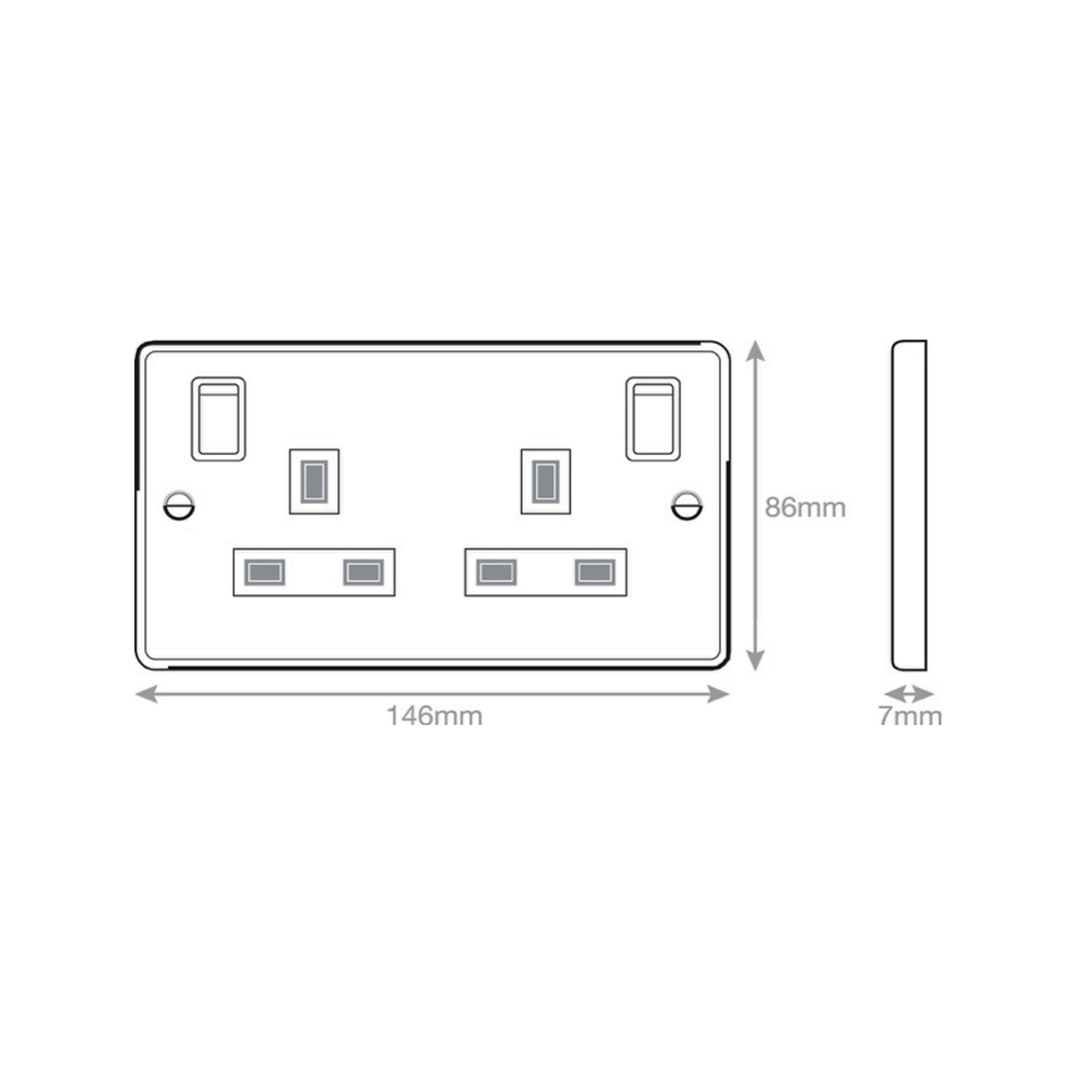 13 Amp socket outlet - 2 gang switched DP with outboard rockers & 2 Earth -  Selectric 7M-PRO