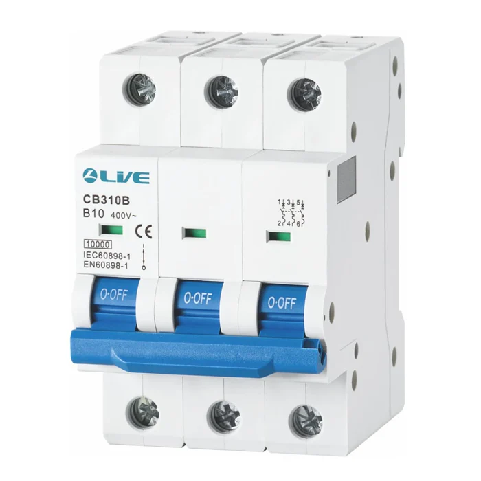 Live CB306B Triple Pole MCB 10kA B Curve 6A