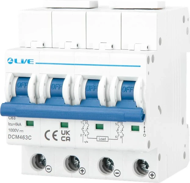 LIVE Electrical DCM463C 4 Pole 63A C Curve 6kA DC MCB