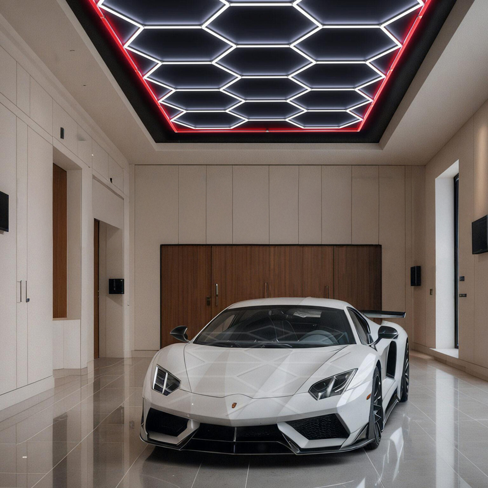 Hexagon Lighting 15 Grid System With Red Border