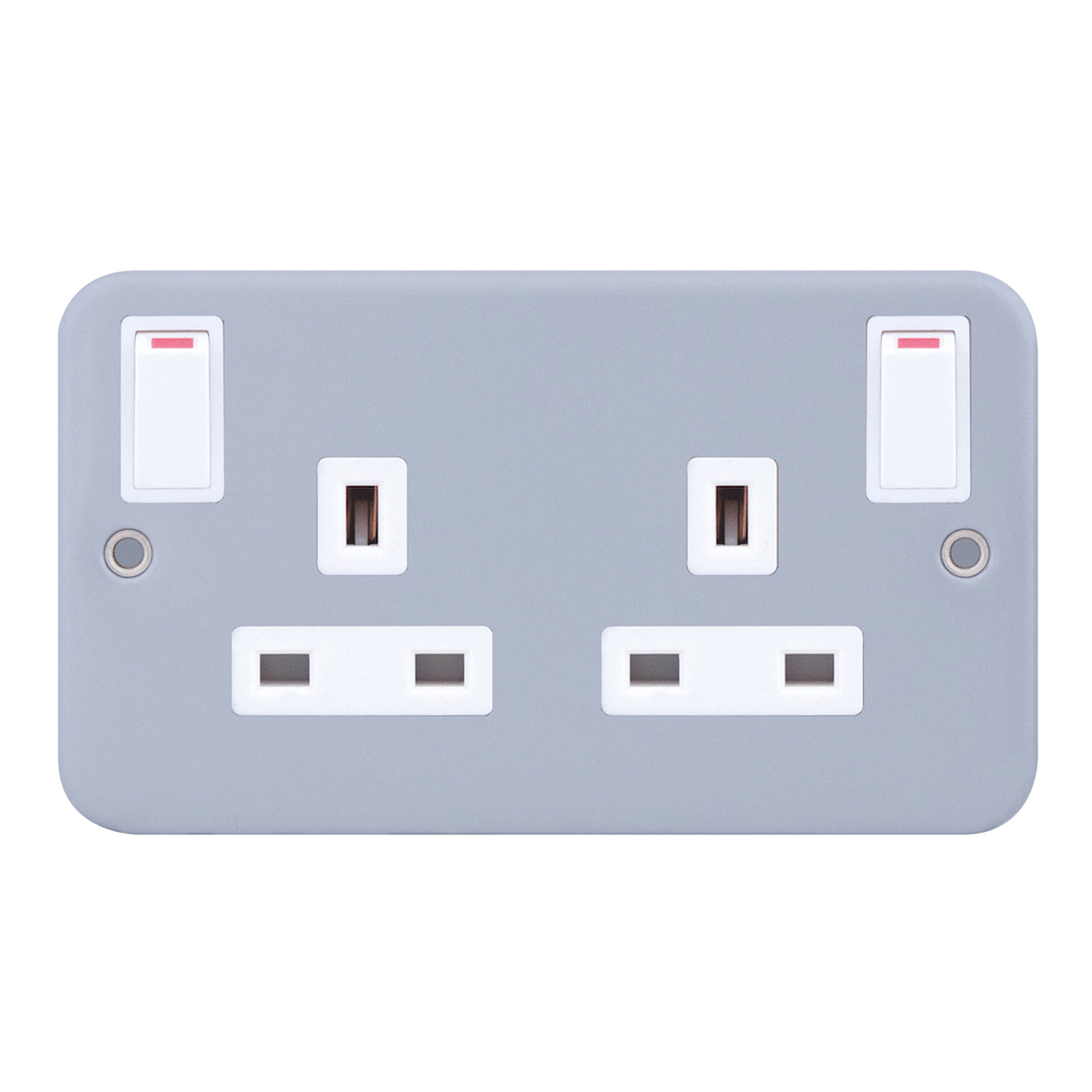 13 Amp Socket Outlet - 2 Gang Switched DP with Outboard Rockers & 2 Earth -  Selectric Metal Clad