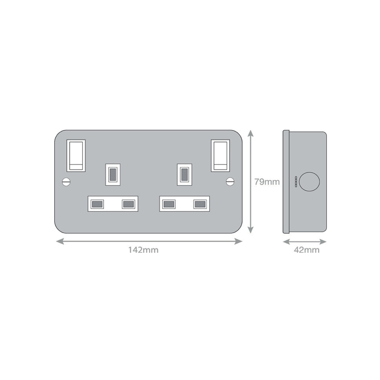 13 Amp Socket Outlet - 2 Gang Switched DP with Outboard Rockers & 2 Earth -  Selectric Metal Clad