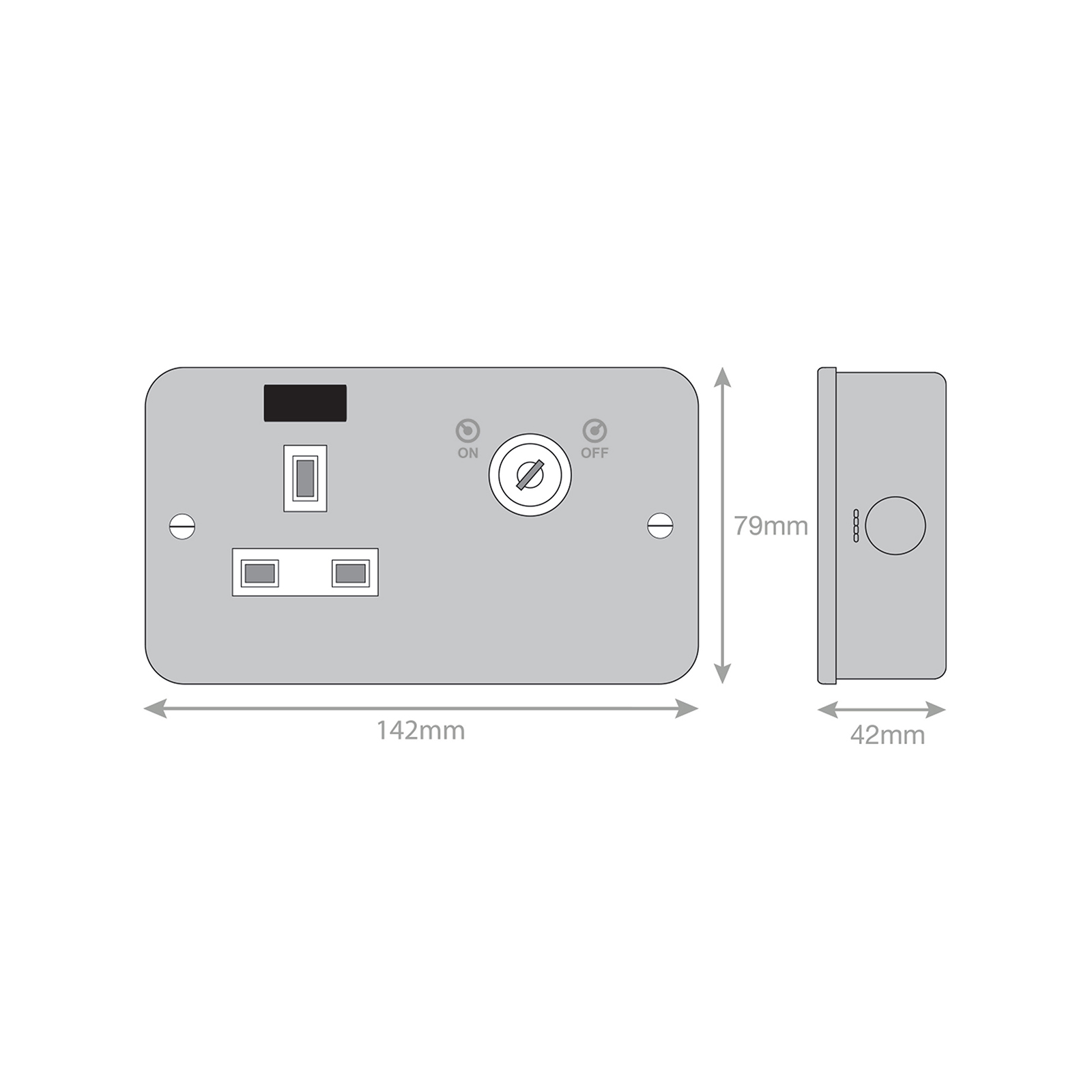 13A 1 Gang DP Key Operated Socket with Neon - Range Selectric Metal Clad