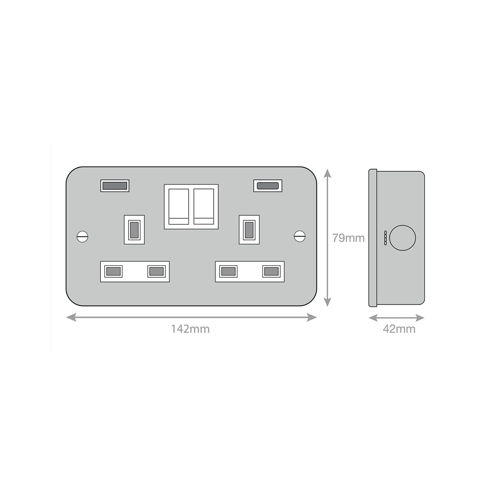 2 Gang Switched with 1 x USB Type A & 1 x USB Type C (2.4A / 3A) - Range Selectric Metal Clad