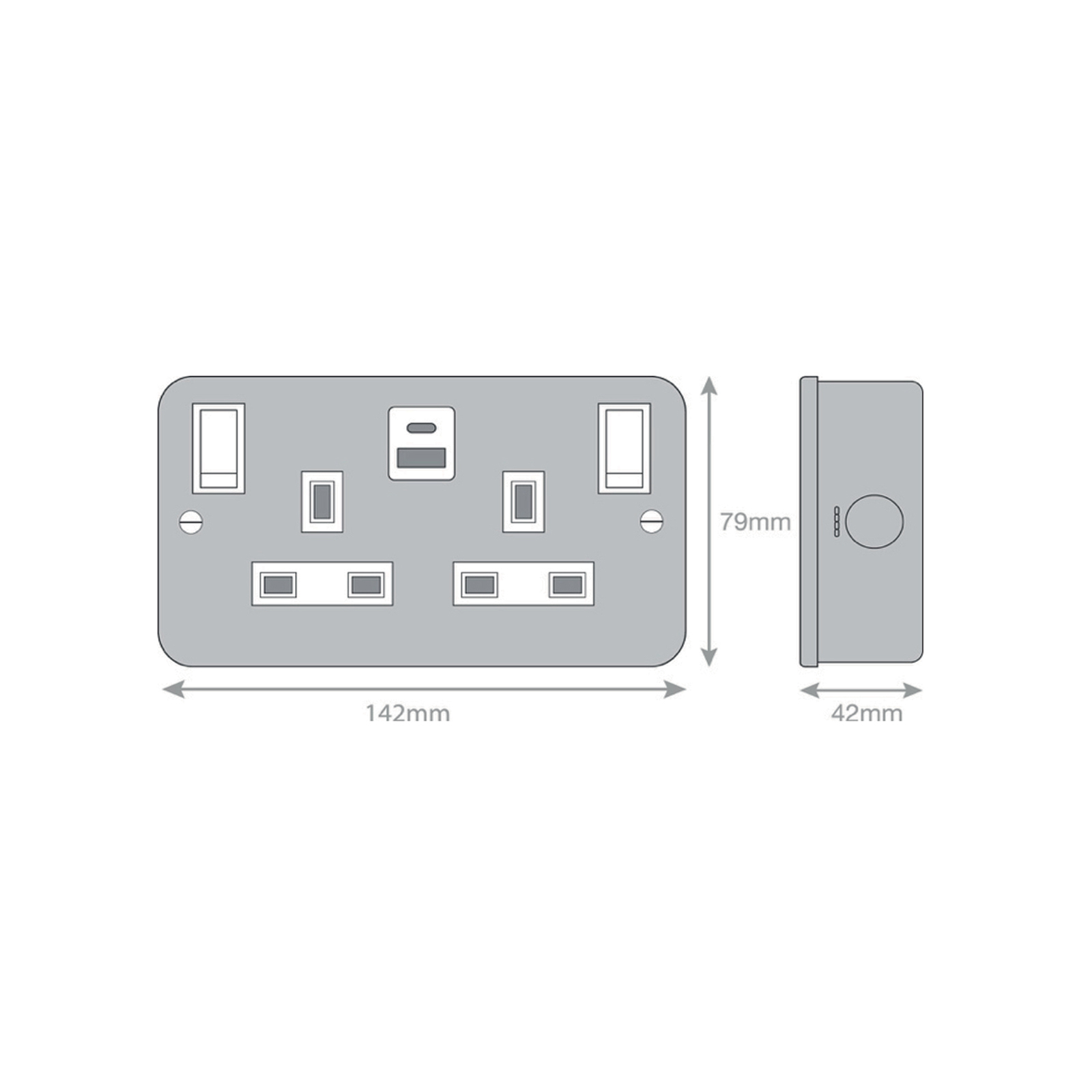 13 Amp Socket Outlet - 2 Gang Switched SP Outboard Rockers + 2 Earth -  Selectric Metal Clad