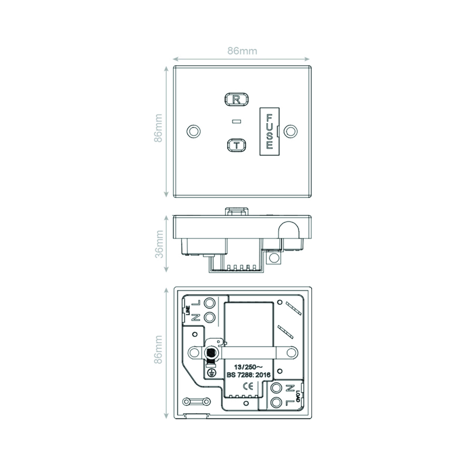 13 Amp RCD Protected Fused Connection Unit - Selectric Square