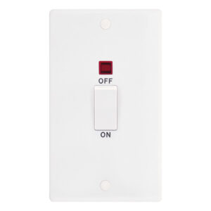 Smooth | White | 45A | Large 1 Gang 2 Pole White Rocker Neon Cooker Switch