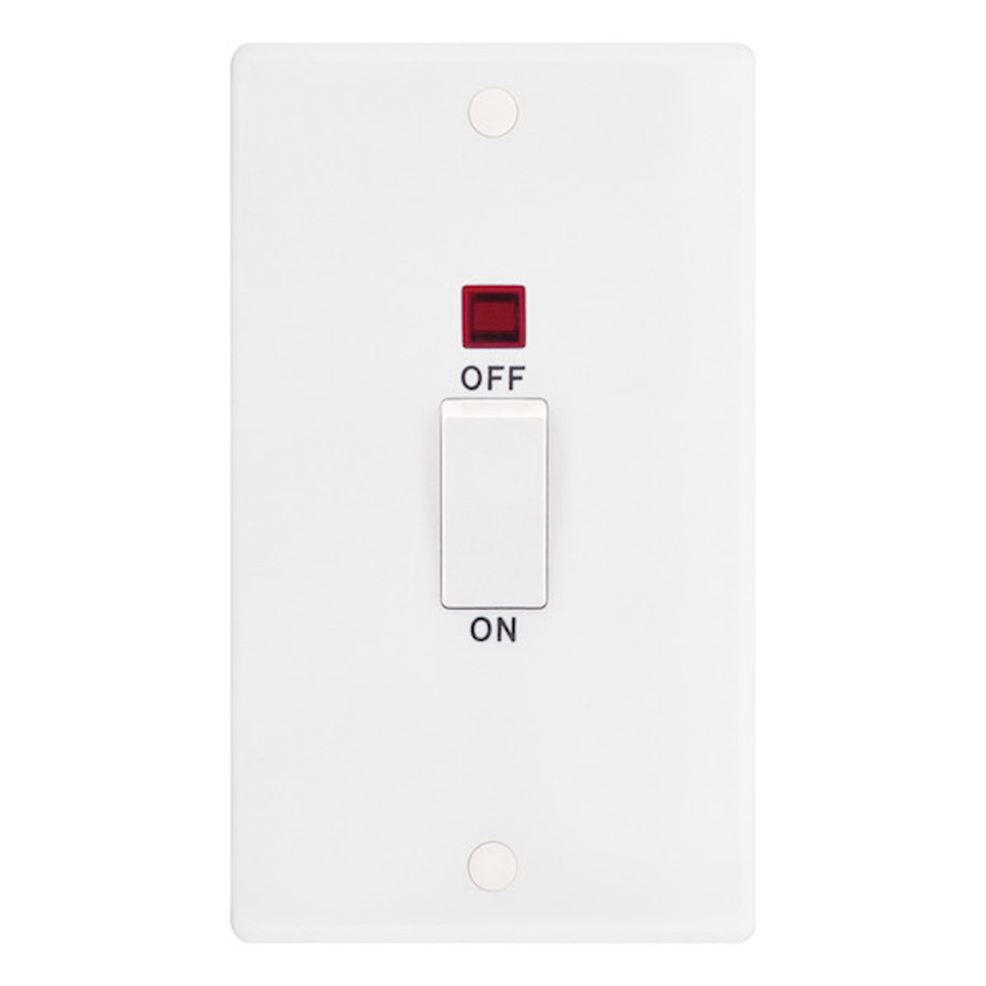 Smooth | White | 45A | Large 1 Gang 2 Pole White Rocker Neon Cooker Switch