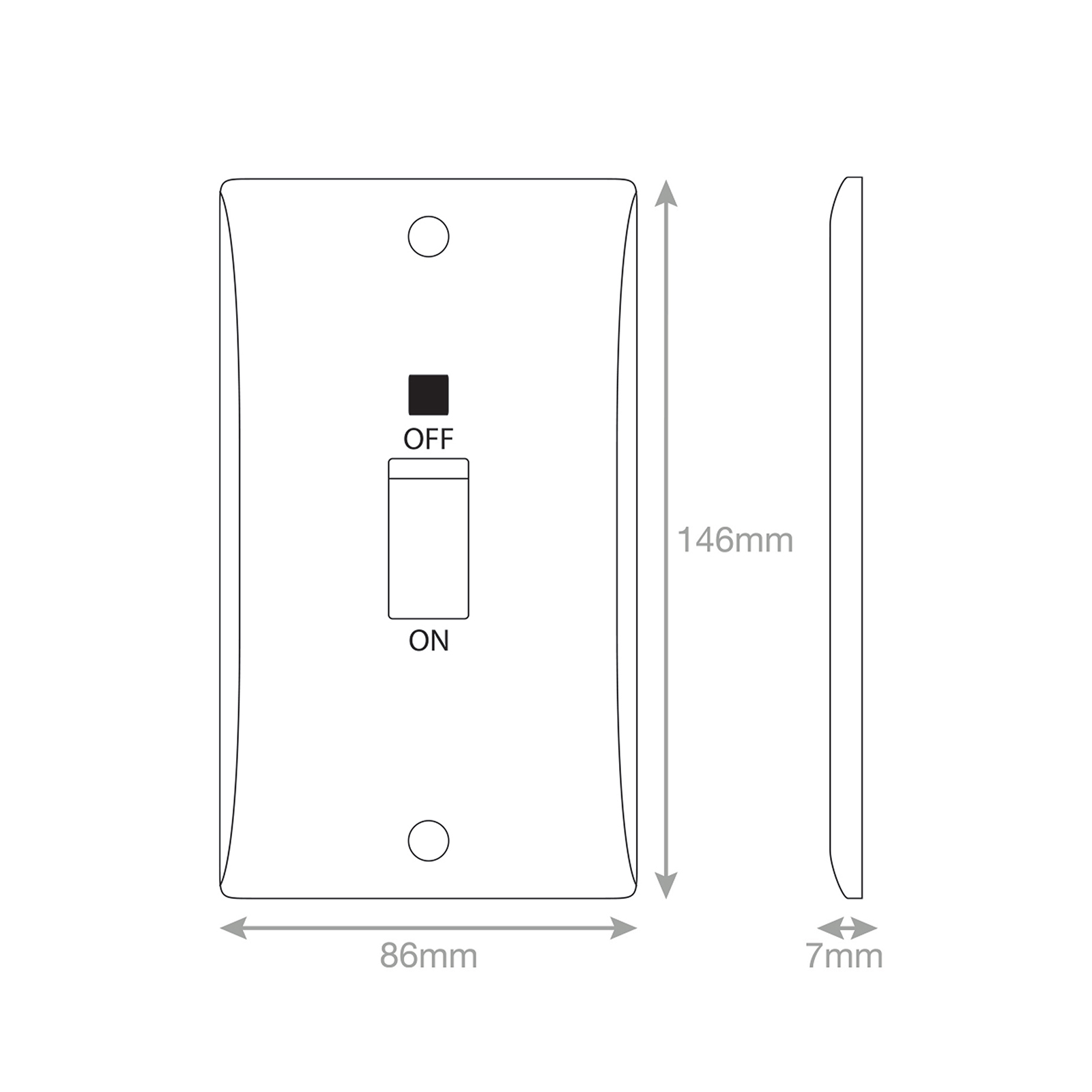 Smooth | White | 45A | Large 1 Gang 2 Pole White Rocker Neon Cooker Switch