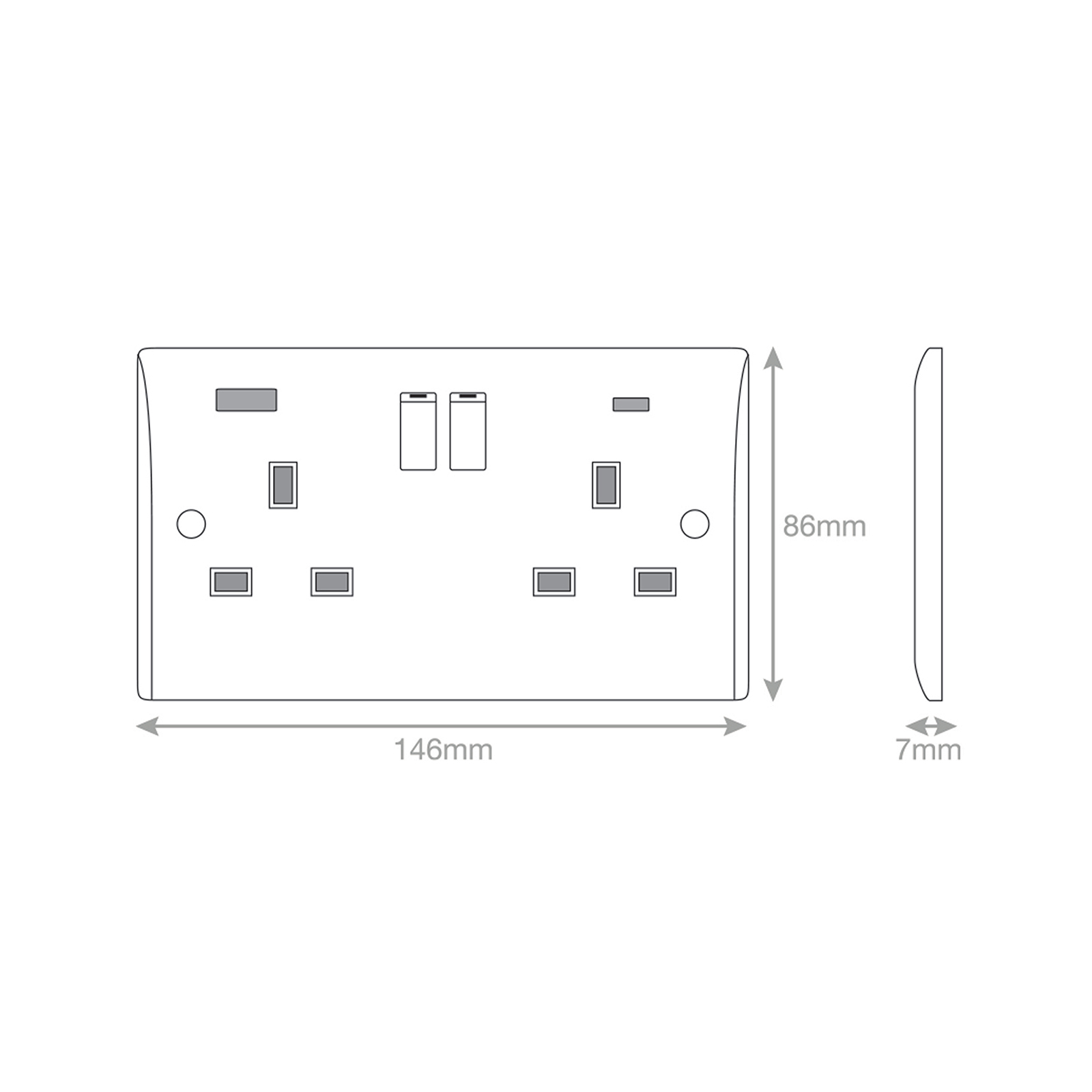 2 gang switched with 1 x USB type A & 1 x USB type C (2.4A / 3A) - Range Selectric Smooth