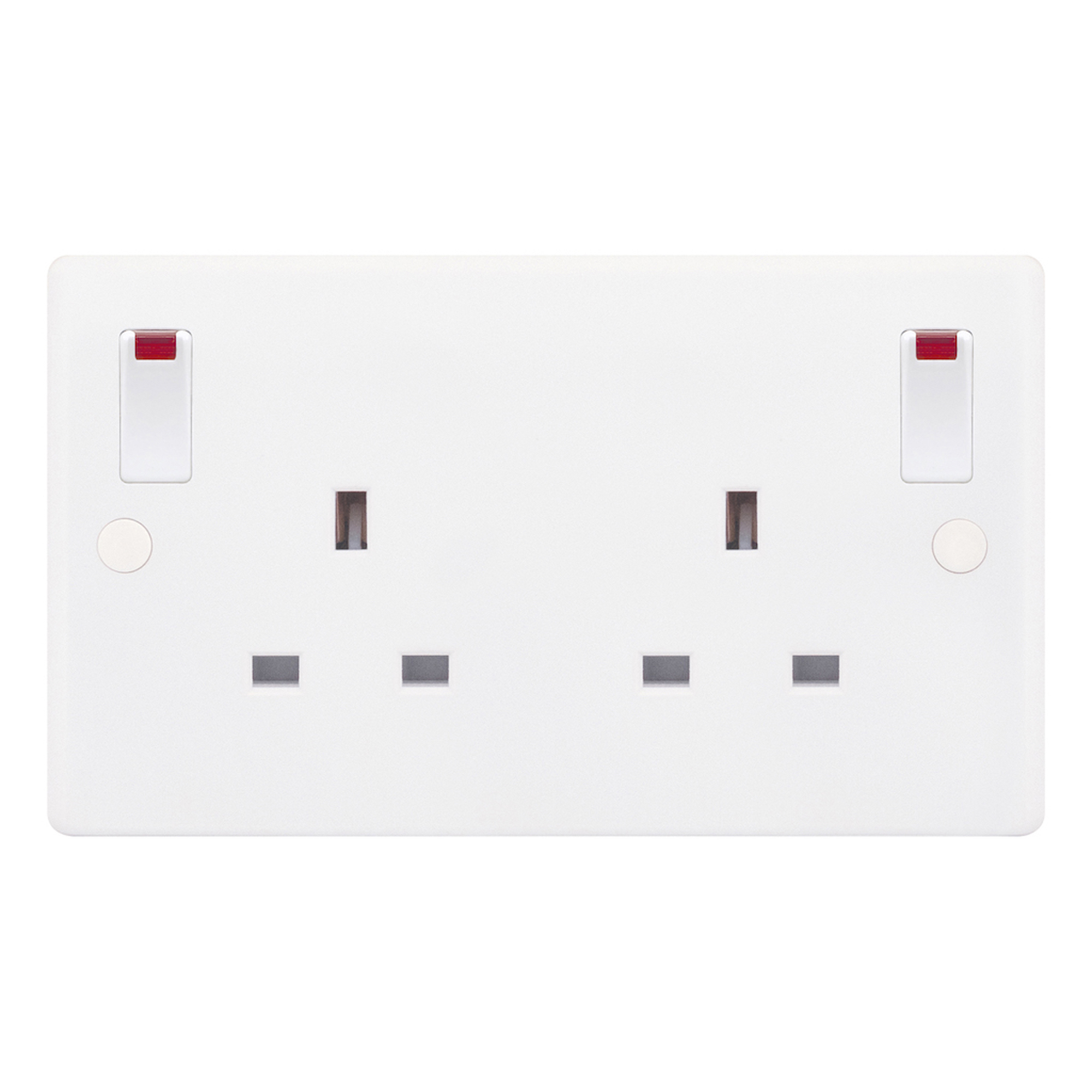 13 Amp Socket Outlet - 2 Gang Switched DP with Outboard Rockers, Neon & 2 -  Selectric Smooth