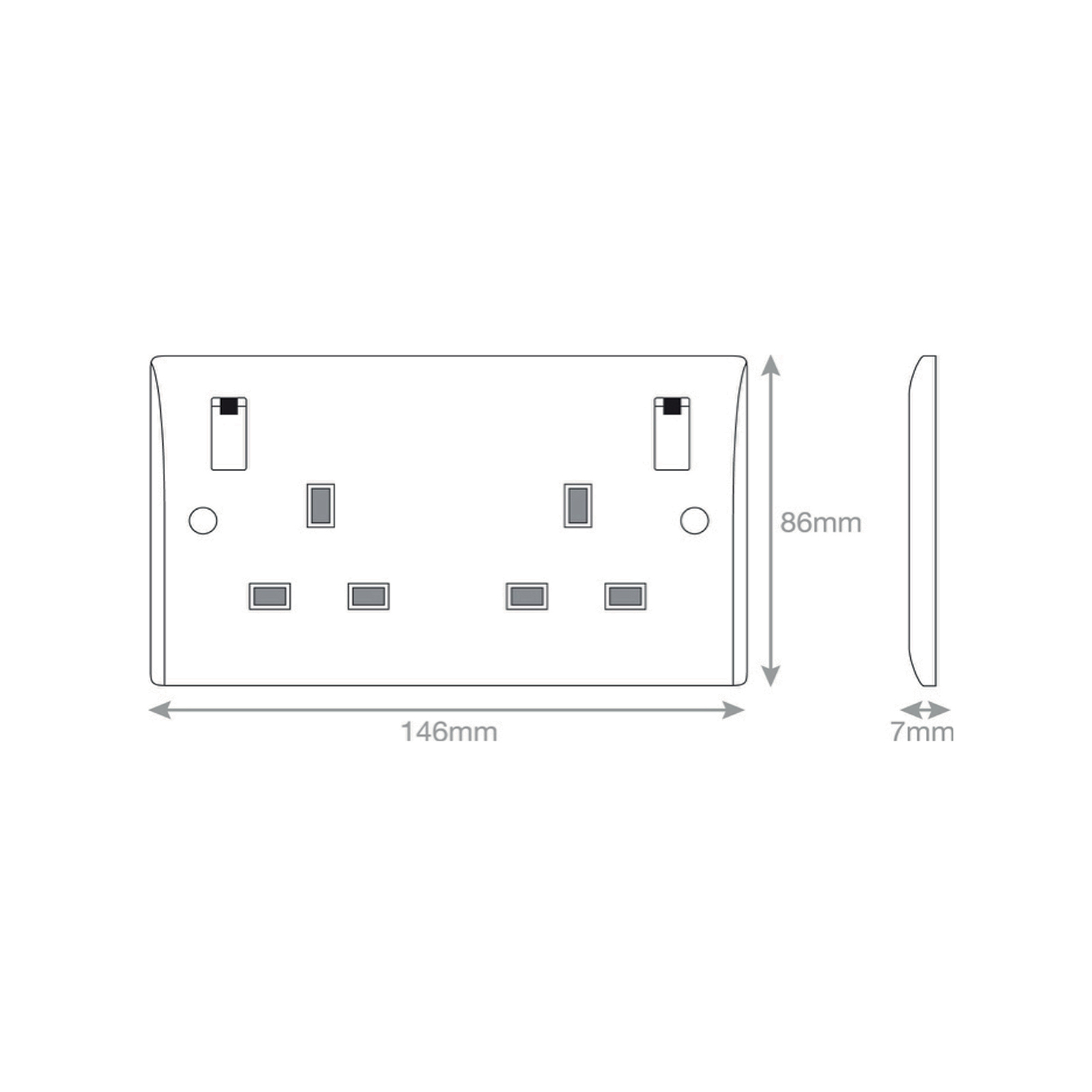13 Amp Socket Outlet - 2 Gang Switched DP with Outboard Rockers, Neon, 2 -  Selectric Smooth