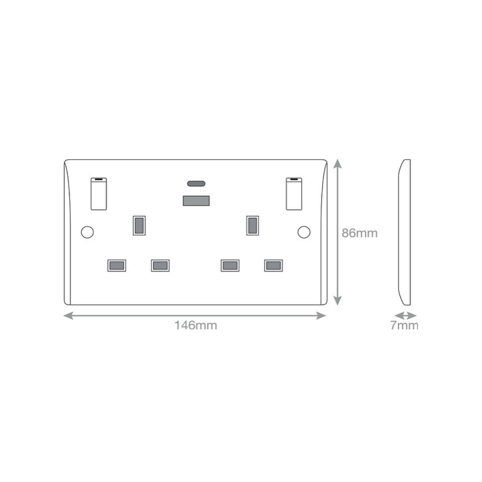 13 Amp USB Socket Outlet, 2 Gang Switched SP with Outboard Rockers, 2 Earth -  Selectric Smooth