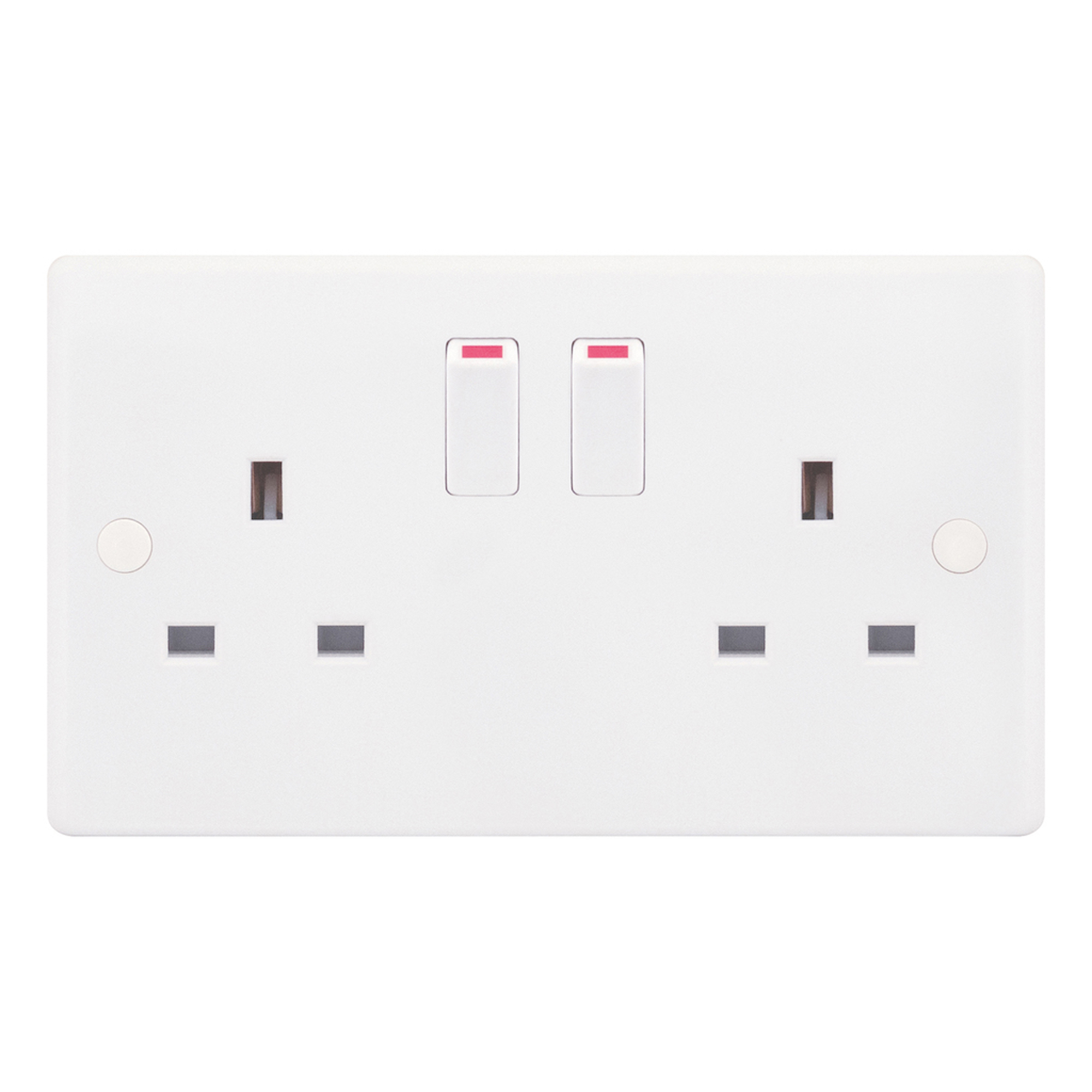 13A Socket Outlet - 2 Gang Switched DP with 2 Earth Terminals & Safety Shutter -  Selectric Smooth