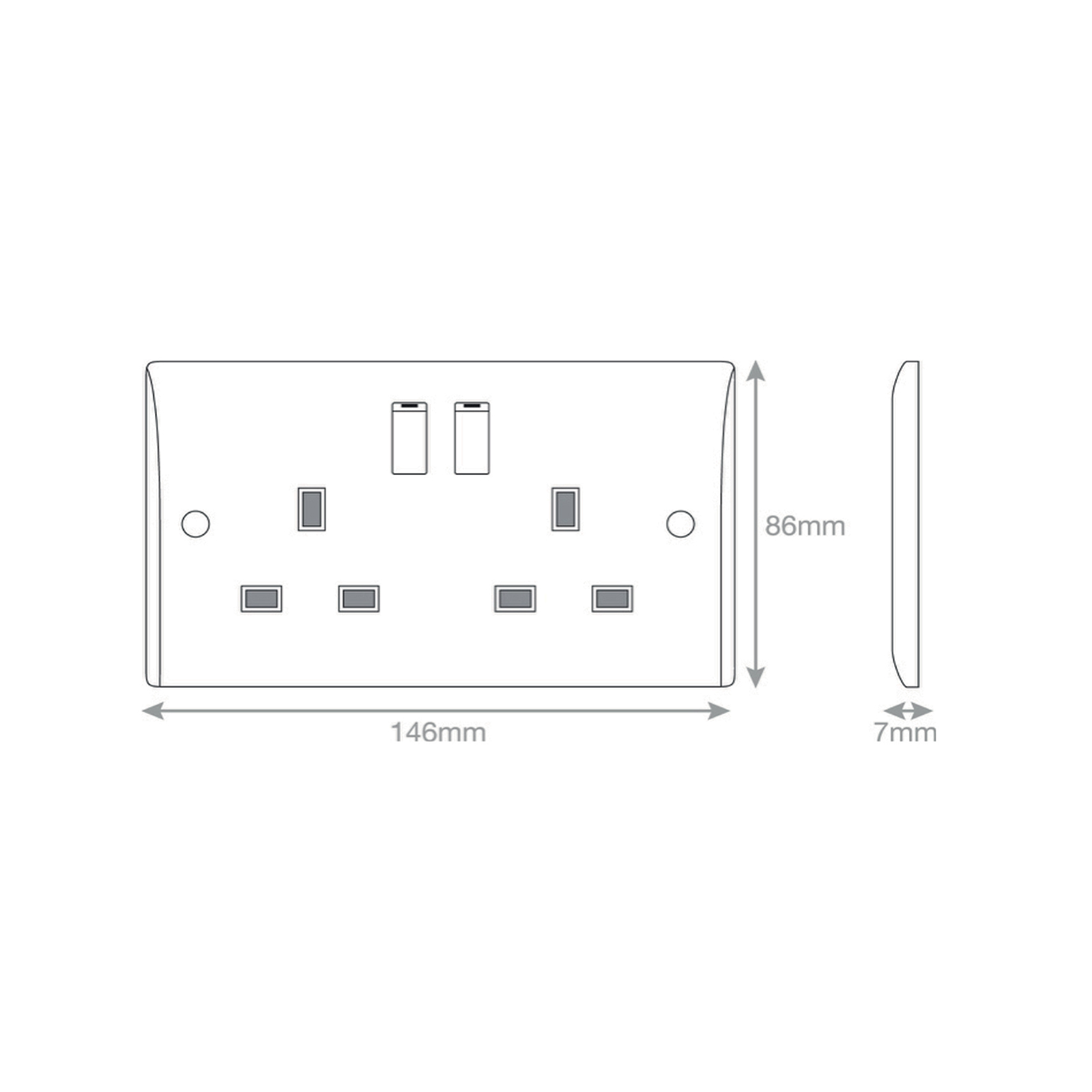 13A Socket Outlet - 2 Gang Switched DP with 2 Earth Terminals & Safety Shutter -  Selectric Smooth