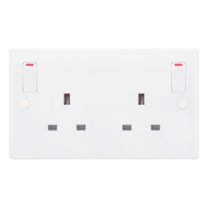 13 Amp Socket Outlet - 2 Gang Switched DP with Outboard Rockers, 2 Earth -  Selectric Smooth