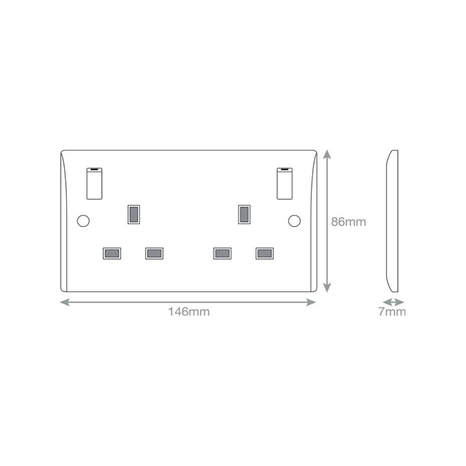 13 Amp Socket Outlet - 2 Gang Switched DP with Outboard Rockers, 2 Earth -  Selectric Smooth
