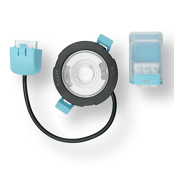 Harled Quad+ Fire Rated LED Downlight Switchable 5W-7W and 4 CCT IP65 Dimmable White Bezel