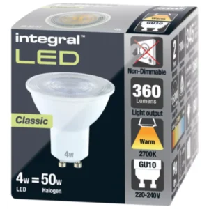 INTEGRAL GU10 BULB 360LM 4W 2700K NON-DIMM 36 BEAM