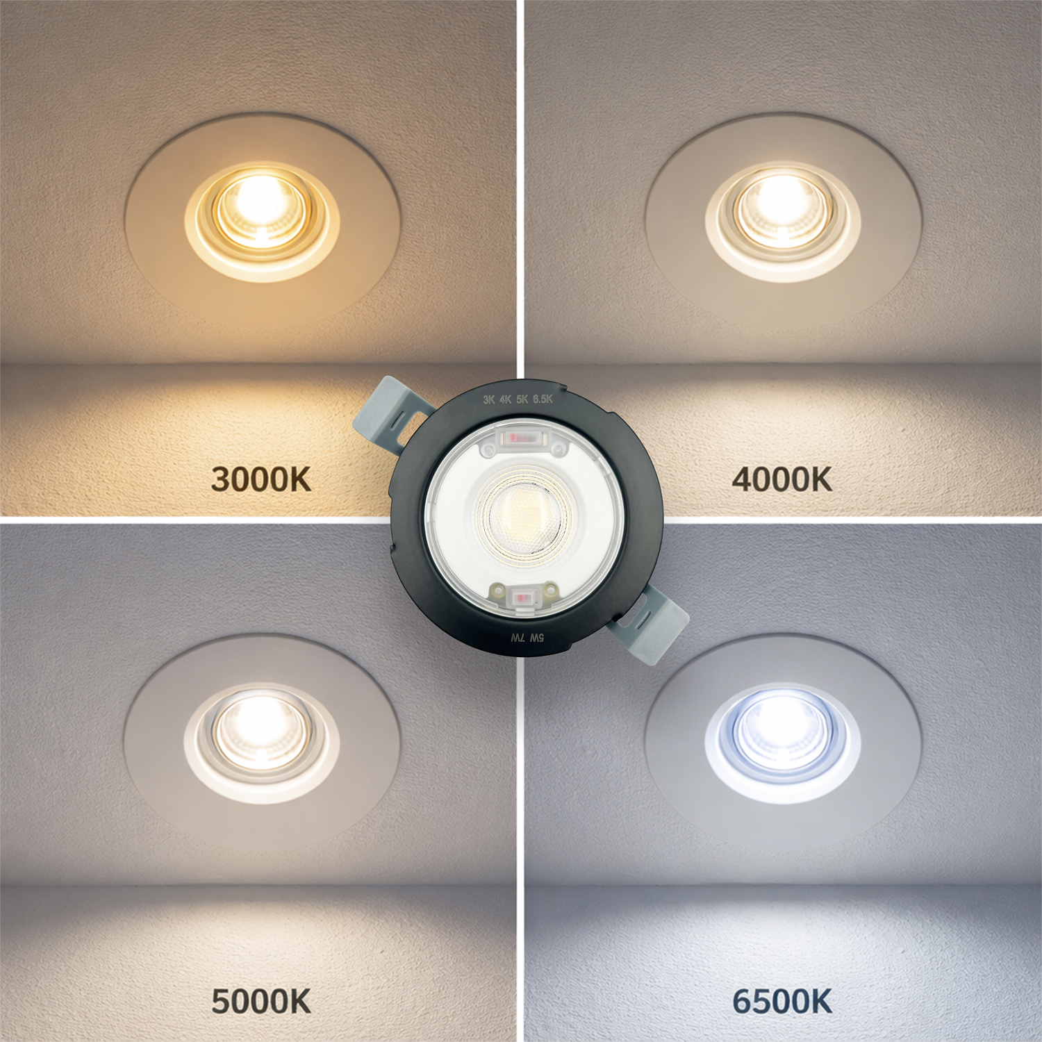 CAF Fire Rated LED Downlight Switchable 5W-7W and 4 CCT IP65 Dimmable White Bezel