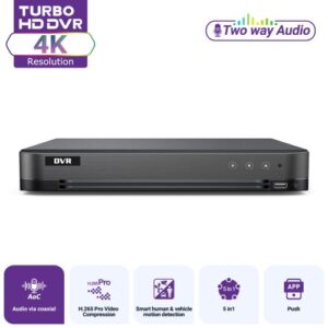 Hizone pro – AcuSense 4 Channel 4K Hybrid DVR | DVR-804XT | 8MP @ 8 fps, Facial Recognition, 5-in-1 (Black)