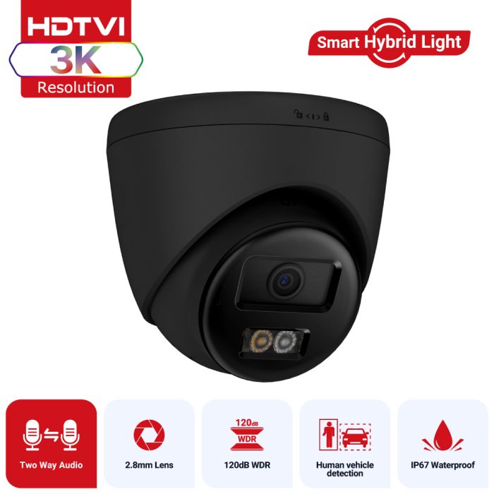 Hizone pro – Smart Hybrid Light Two Way Audio PoE IP Camera | IPT250B-HT | 3K 5MP, 3072×1728 @ 20 fps (Black)