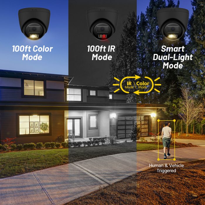 Hizone pro – Smart Hybrid Light Two Way Audio PoE IP Camera | IPT280B-HT | 4K 8MP, 3840×2160 @ 15 fps (Black)