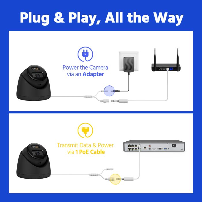 Hizone pro – Smart Hybrid Light Two Way Audio PoE IP Camera | IPT280B-HT | 4K 8MP, 3840×2160 @ 15 fps (Black)