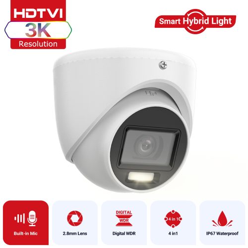 Hizone pro – Smart Hybrid Light ColorVu Audio Fixed Turret Camera | T159W-HS | 3K, 2960 × 1665 @ 20 fps (White)