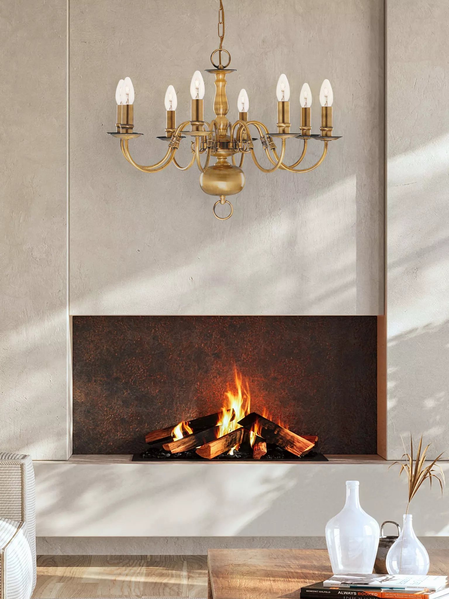 Flemish 8Lt Pendant - Solid Brass Metal