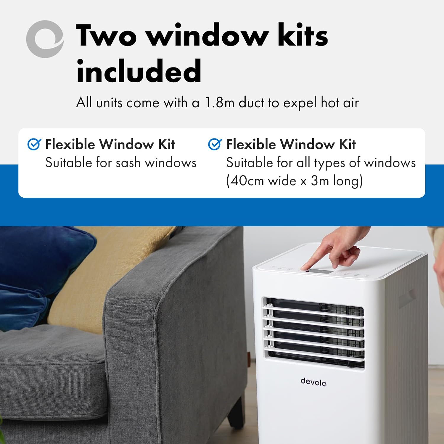 Devola Portable Air Conditioner with Wifi and Window Kit - 10000 BTU - Cooling Only - White - DVAC10CW