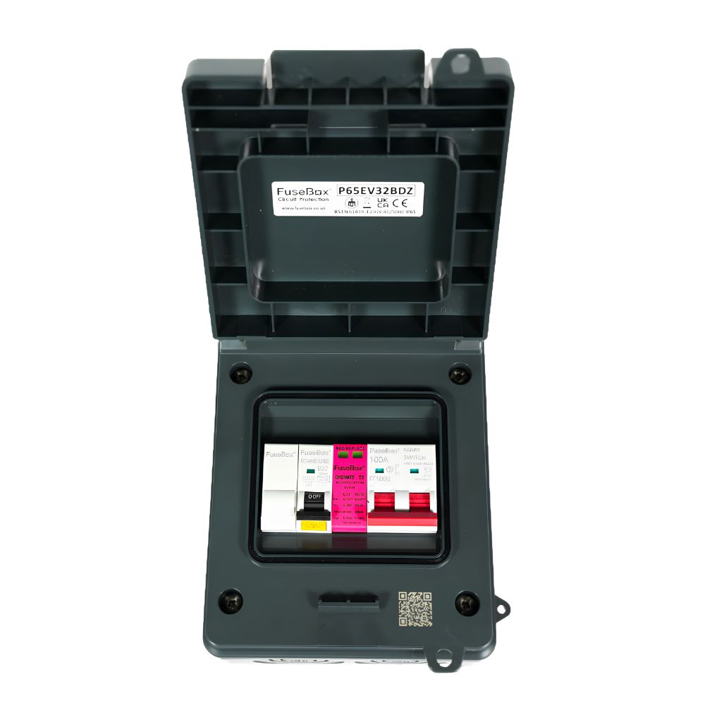 FuseBox P65EV40BDZ IP65 ABS EV Charger Supply Unit with 100A Main Switch, 40A Bi-Directional RCBO and T2 SPD
