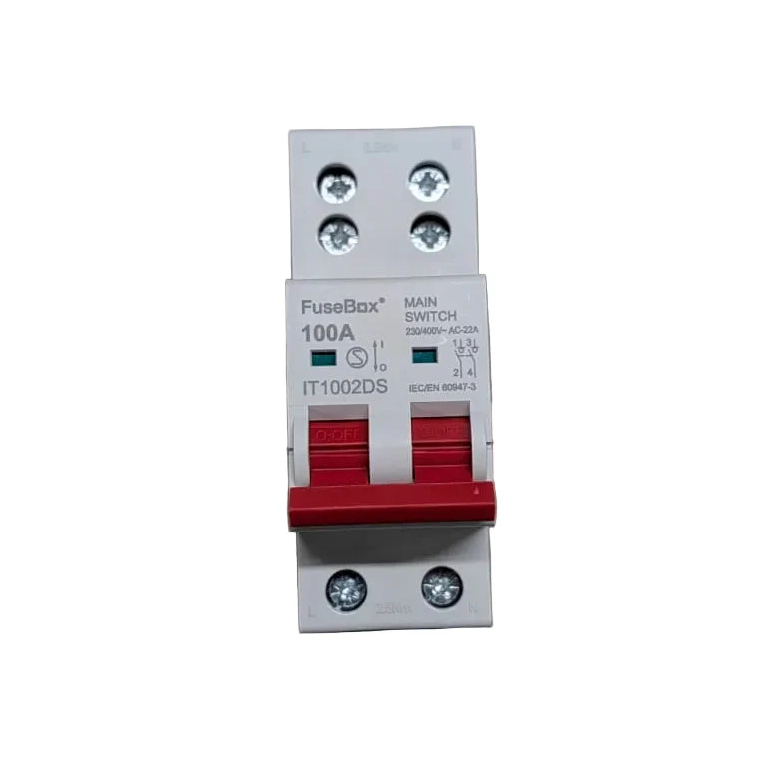 FuseBox IT1002DS 100A Double Pole Main Switch with Dual Screw Terminals