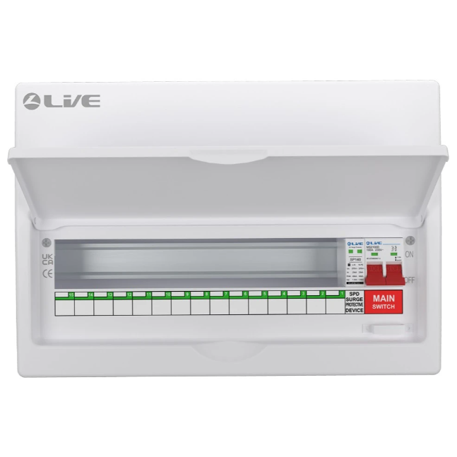 Live LSMC18S-SP 15 Way Dual Busbar SPD Consumer Unit No Fly Leads
