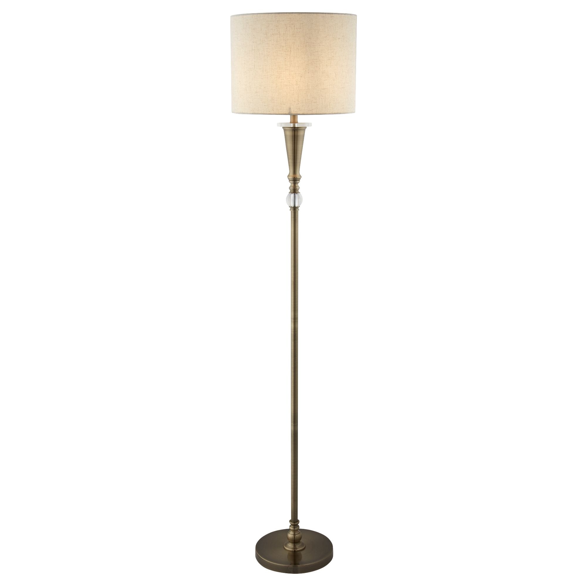 Searchlight Oscar Floor Lamp Antique Brass Metal & Linen