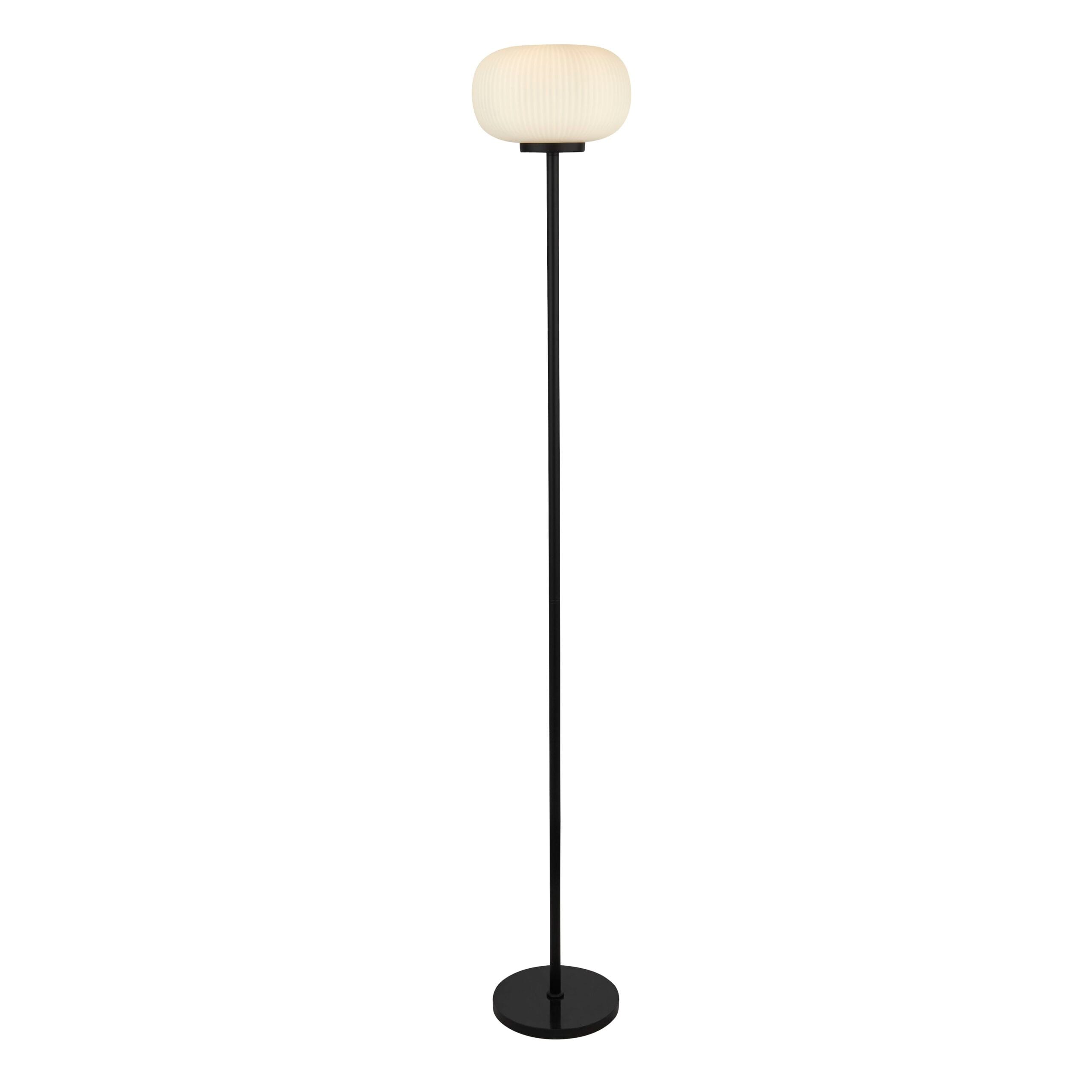 Searchlight Lumina Floor Lamp Black Metal & Opal Ribbed Glass