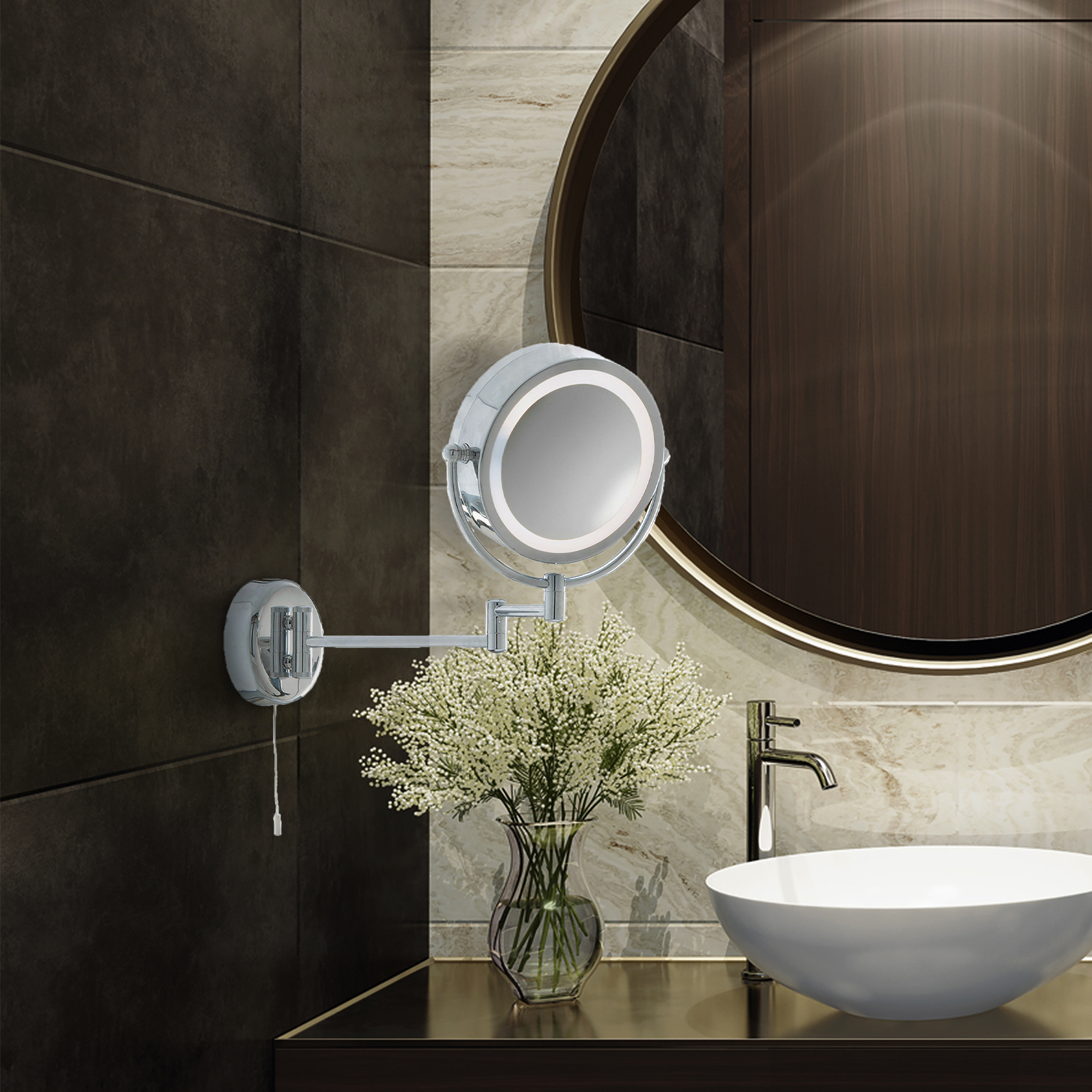 Searchlight Illuminating Bathroom Mirror With Swing Arm Chrome IP44