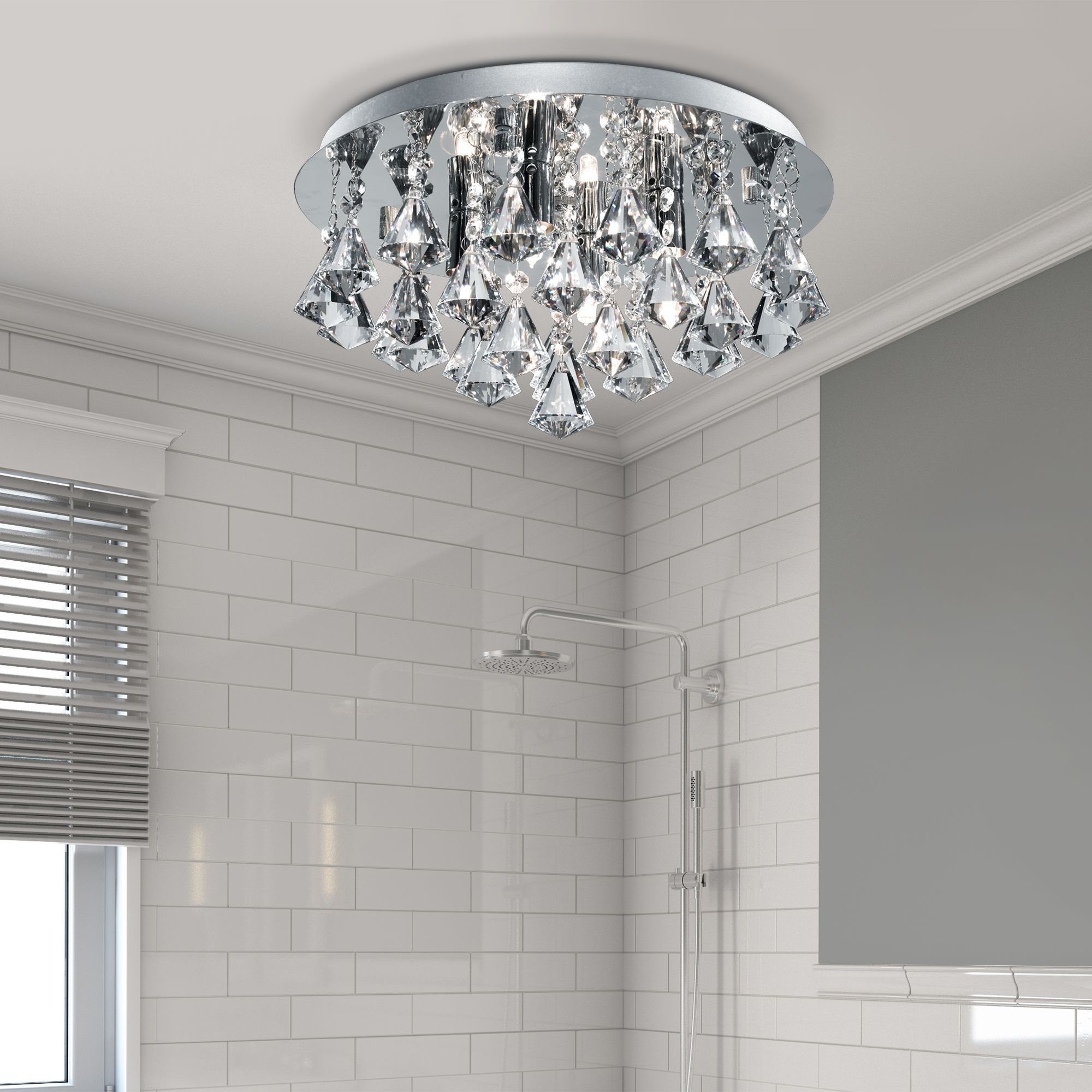 Searchlight Hanna 4Lt Flush Chrome Metal & Clear Crystal