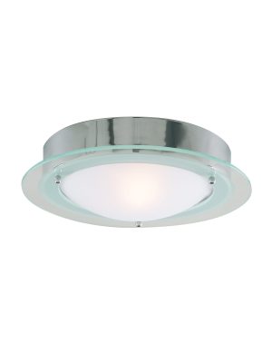 Searchlight Belfast Flush Chrome Metal & Clear Acid Glass